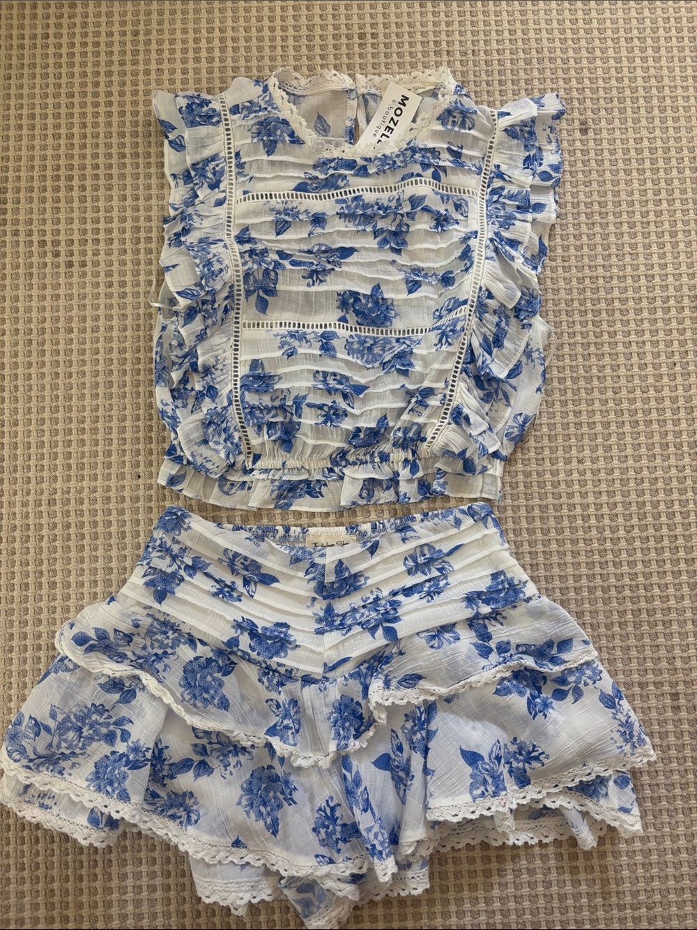 The Vintage Shop Blue & White Floral Ruffle Two-Piece Dress Set